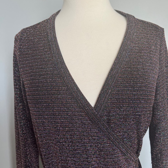 PAIGE Lucielle Longsleeve Dress Wrap up Stretchy Lurex Metallic Holidays Cocktai - Picture 13 of 16